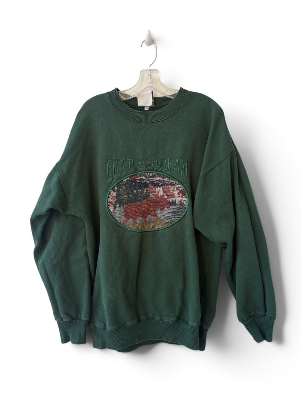 Vintage Field & Stream Moose Sweatshirt Large Made in Canada Tapestry Green L